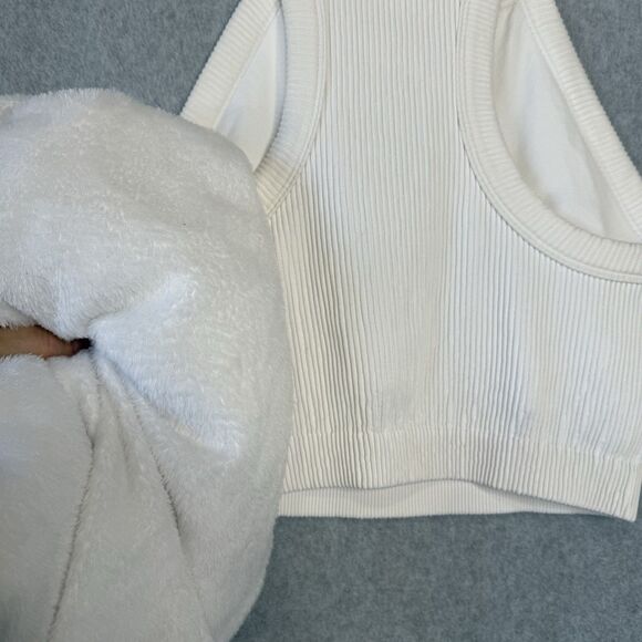 Aerie Women's White Ribbed Crop Top Tank Size XXL High Neck Lounge Bralette - Picture 14 of 15